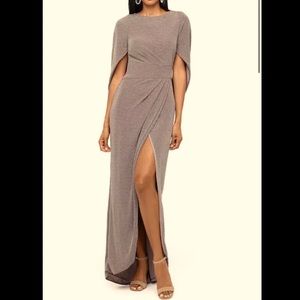 Betsy & Adam, Glitter Knit Cape Gown